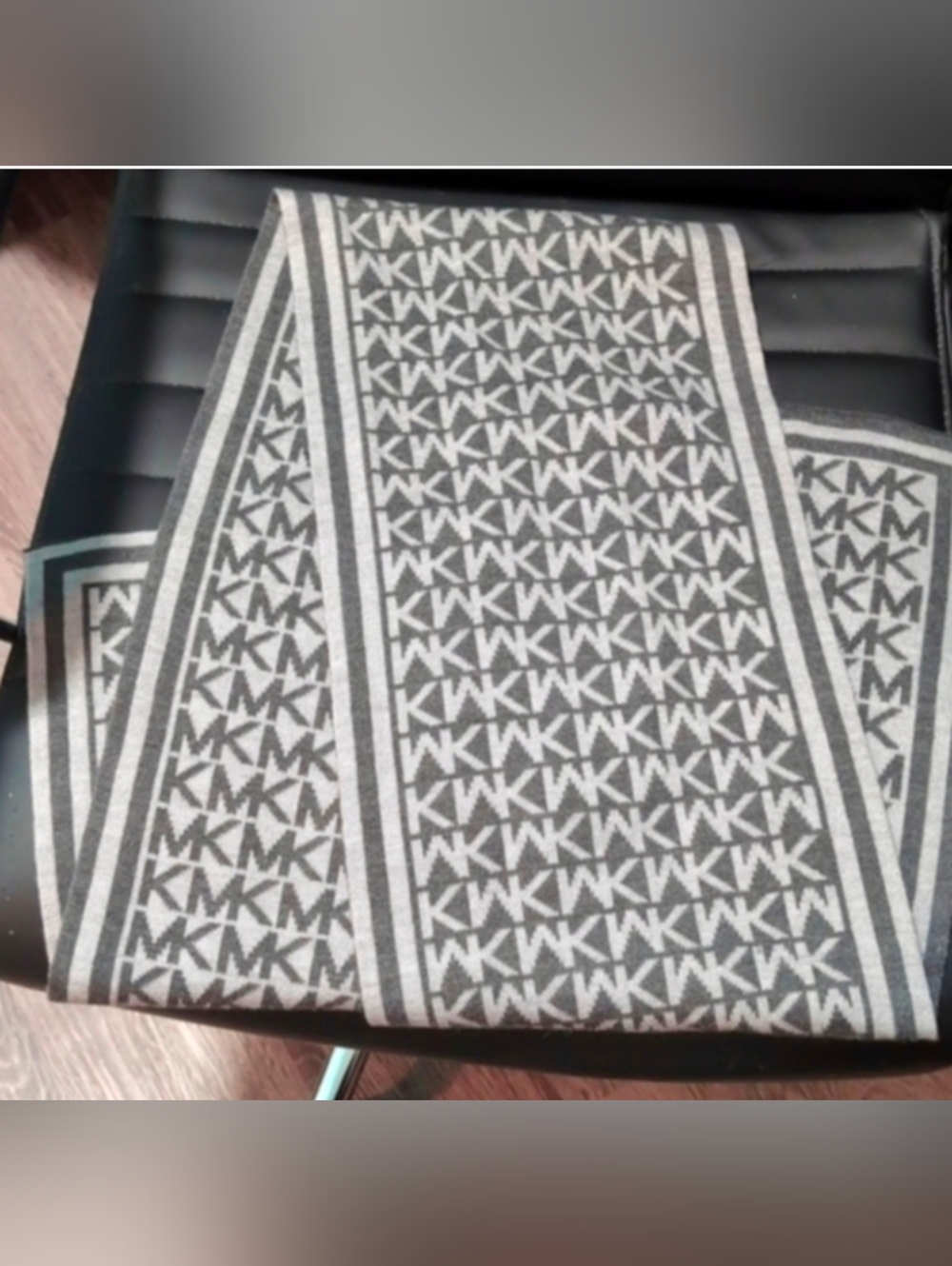 Michael Kors Gray And White Patterned Scarf